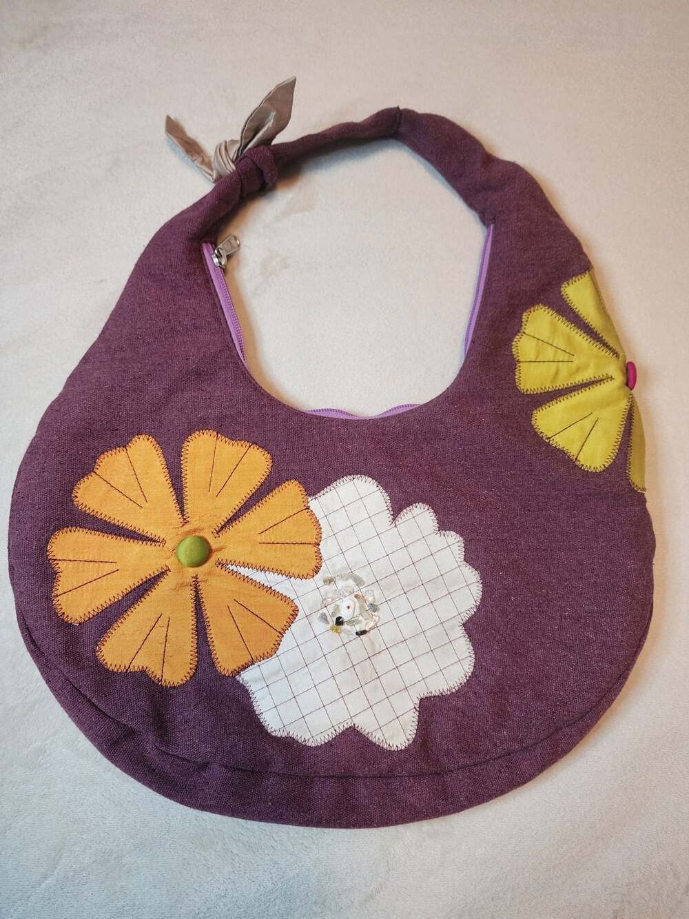 Handmade Concubine Boho Purple Canvas Floral Patchwork Hobo Shoulder Bag
